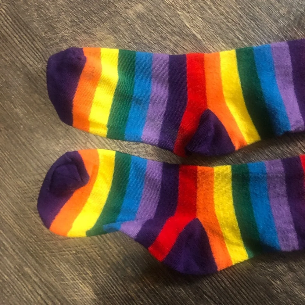 Colorful Rainbow Striped Long Knit Gloves and Socks Costume Accessories - Picture 4 of 12